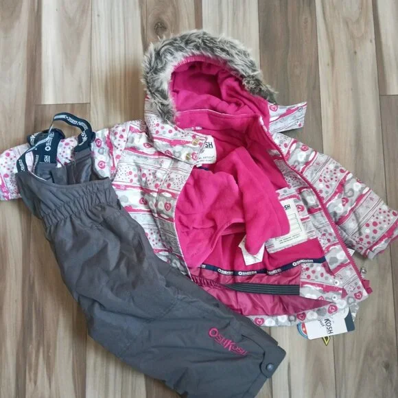 NWT Oshkosh B'gosh Baby Girl 4PC Snowsuit Set Heart Fleece-Lined Jacket … - Picture 2 of 4